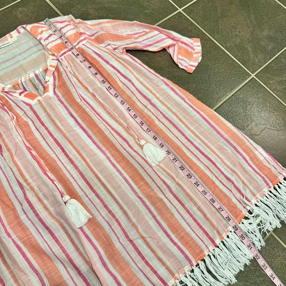 Roller Rabbit Tunic Swim Coverup Stripe Dress Tassels Pink Orange White Small S - Picture 10 of 12